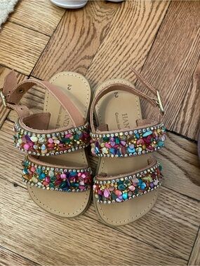 Handmade Kids Multicolor Beaded Leather Sandals from Greece